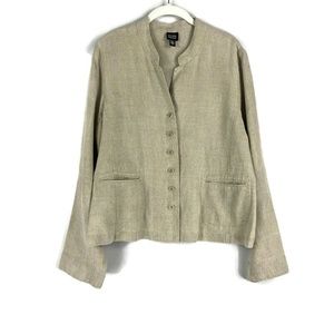 Eileen Fisher Boxy Jacket Beige Iris Linen Pockets